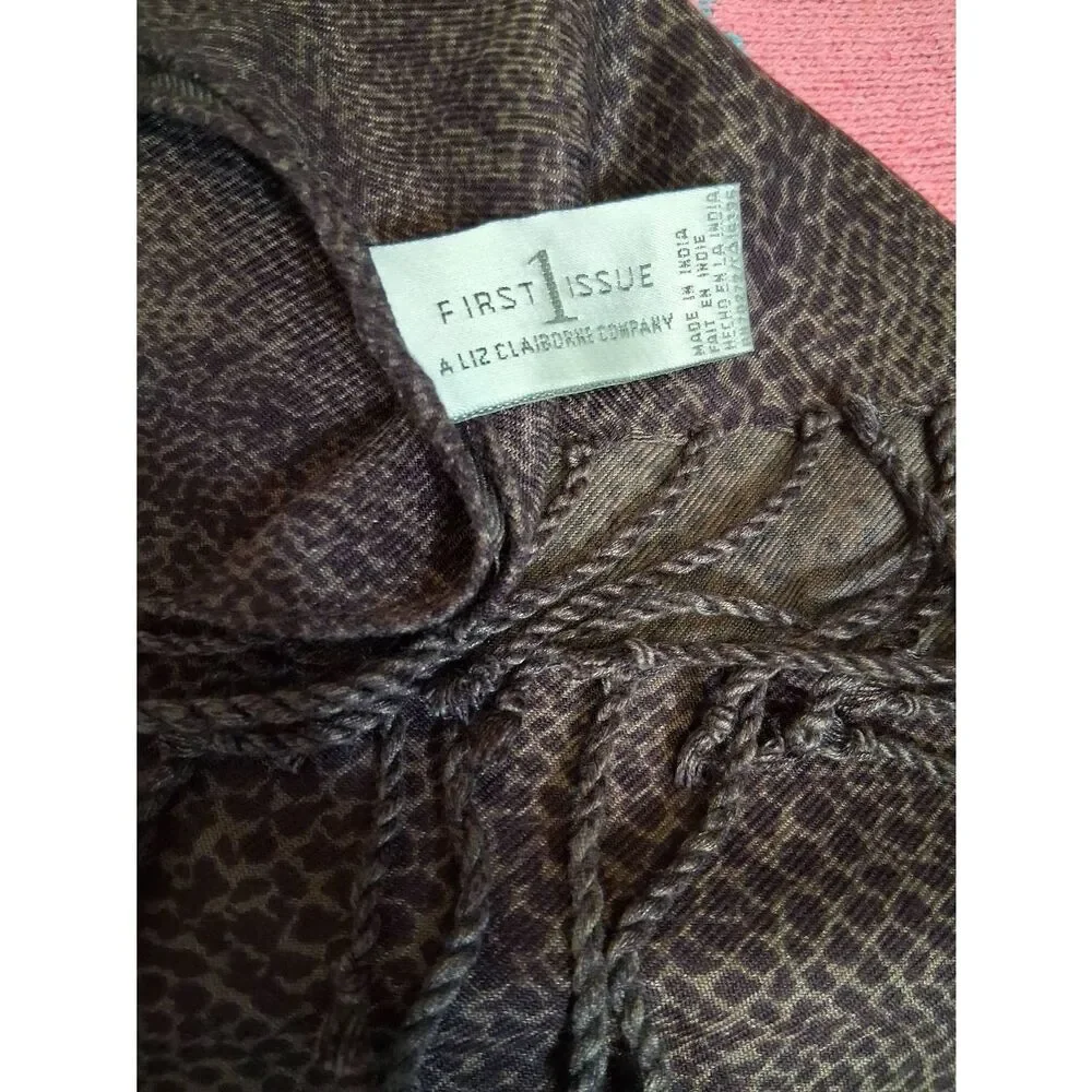 Womens dark brown 100% viscose long scarf chocolate brown animal print snake